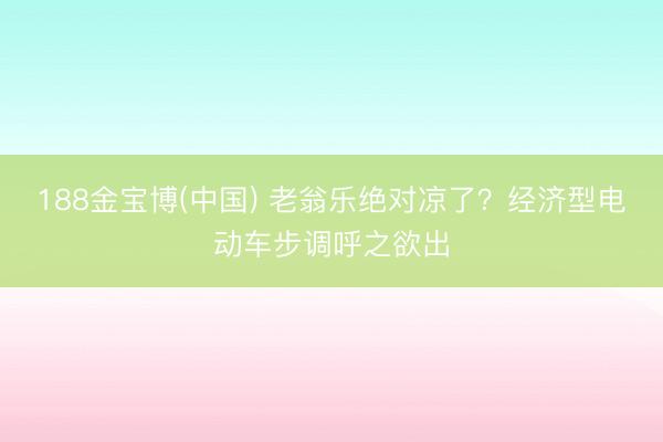 188金宝博(中国) 老翁乐绝对凉了？经济型电动车步调呼之欲出