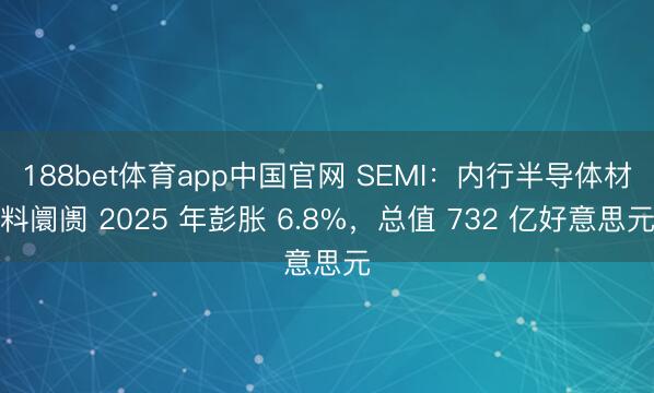 188bet体育app中国官网 SEMI:内行半导体材料阛阓 2025 年彭胀 6.8%,总值 732 亿好意思元