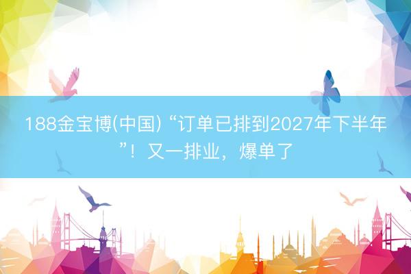 188金宝博(中国) “订单已排到2027年下半年”!又一排业,爆单了